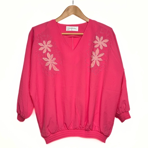 Bagwear Pink Floral Appliqué Top Womens SZ XL Girlhoodcore Feminine Living Doll - Picture 6 of 8